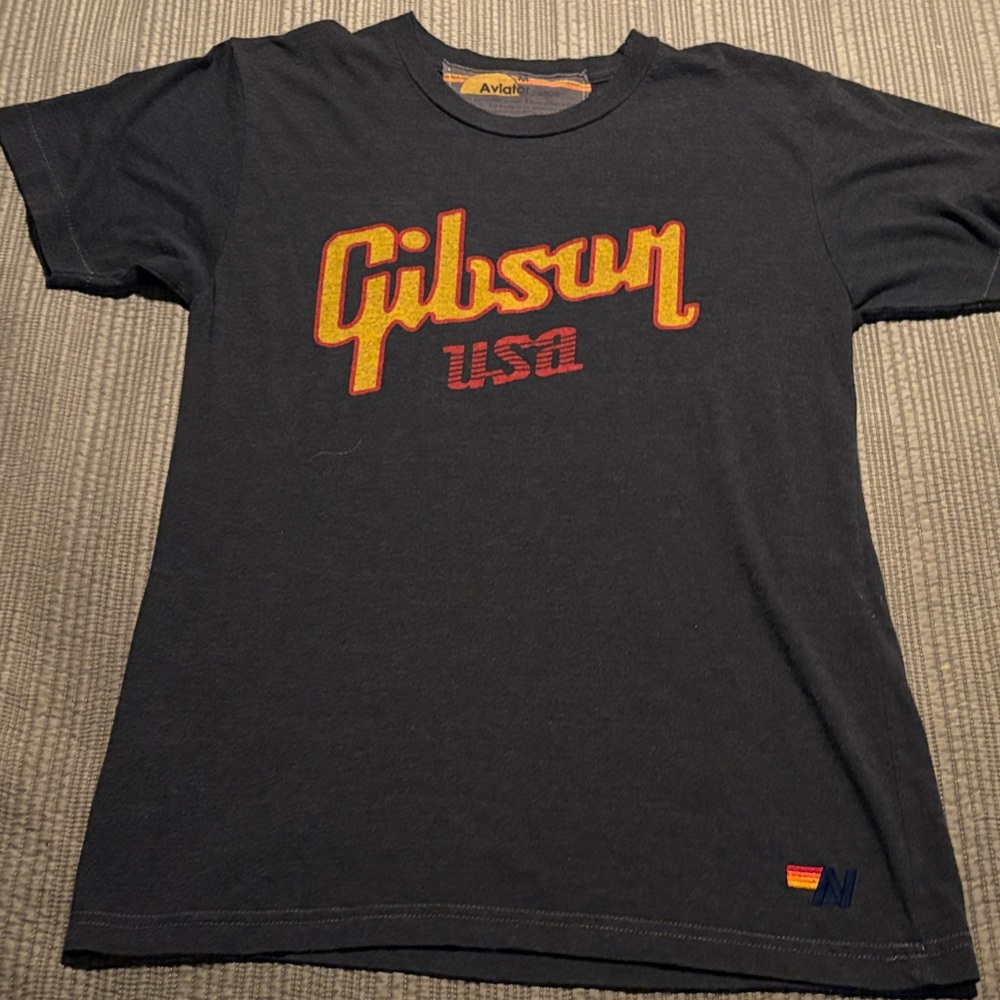 Gibson USA Men's Charcoal Tee with Red and Yellow Logo
